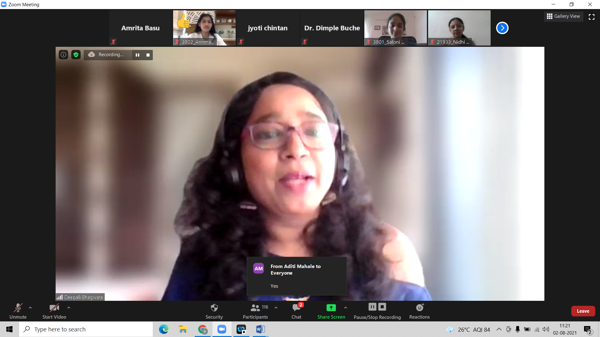 Ms. Deepali Bhagwate speaking for DhanGyan